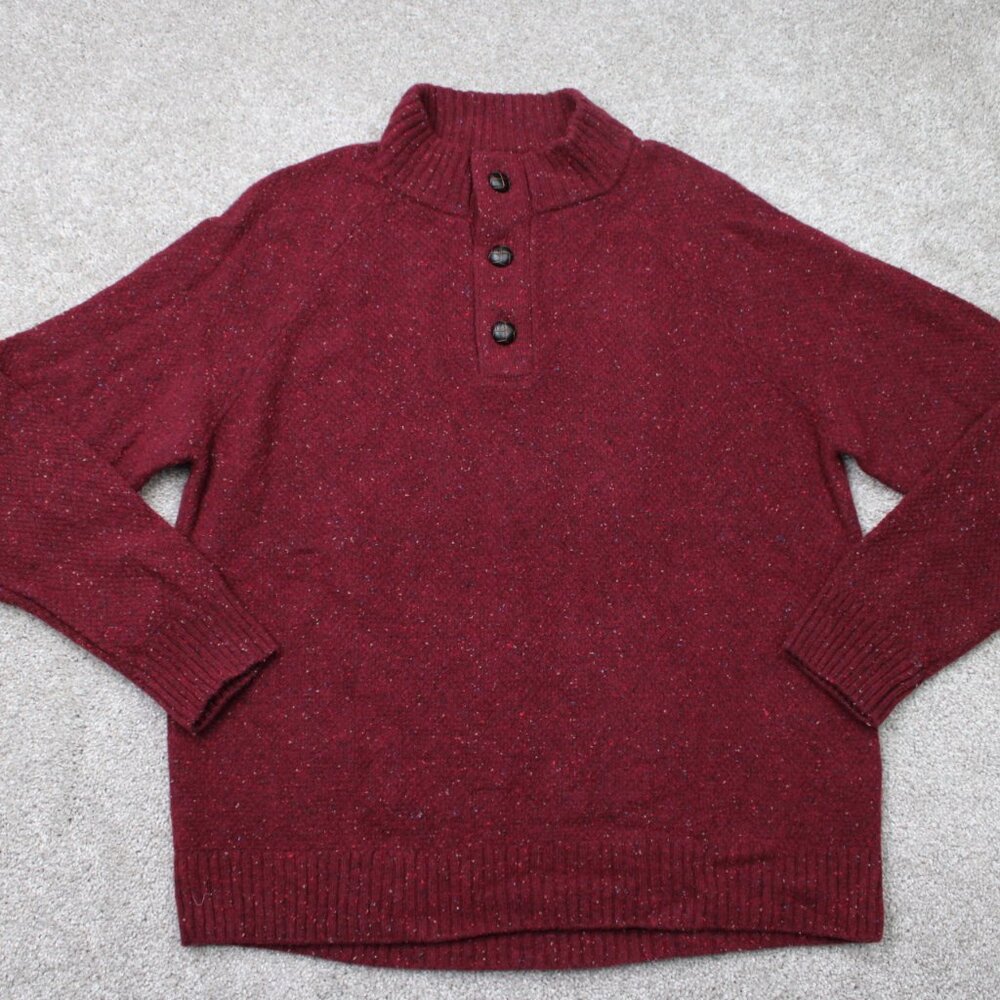 UNTUCKit Sweater Mens XL Red Gordonne Lambswool/Nylon Henley Mock Neck Pullover